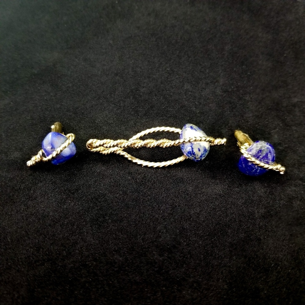 Vintage Kreisler Blue Stone Tie Clip Cuff Link -